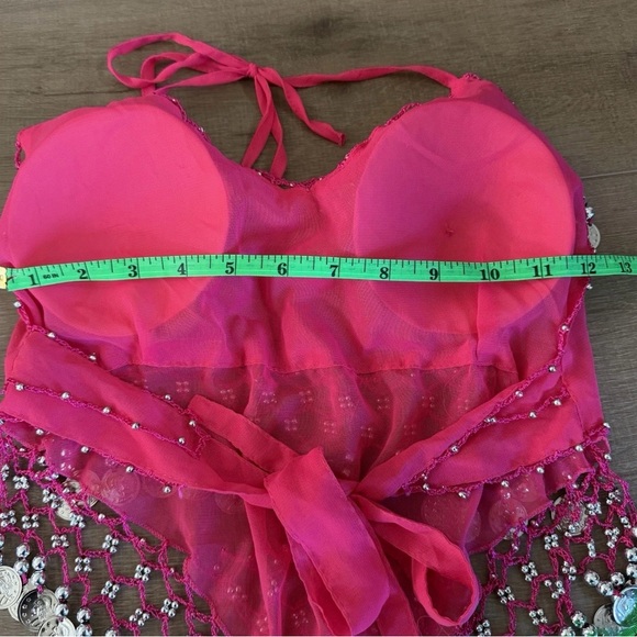 Hot Pink Belly Dance Halter Top & Skirt Gold Coin Accent Costume 24” Bust Junior - Picture 10 of 11
